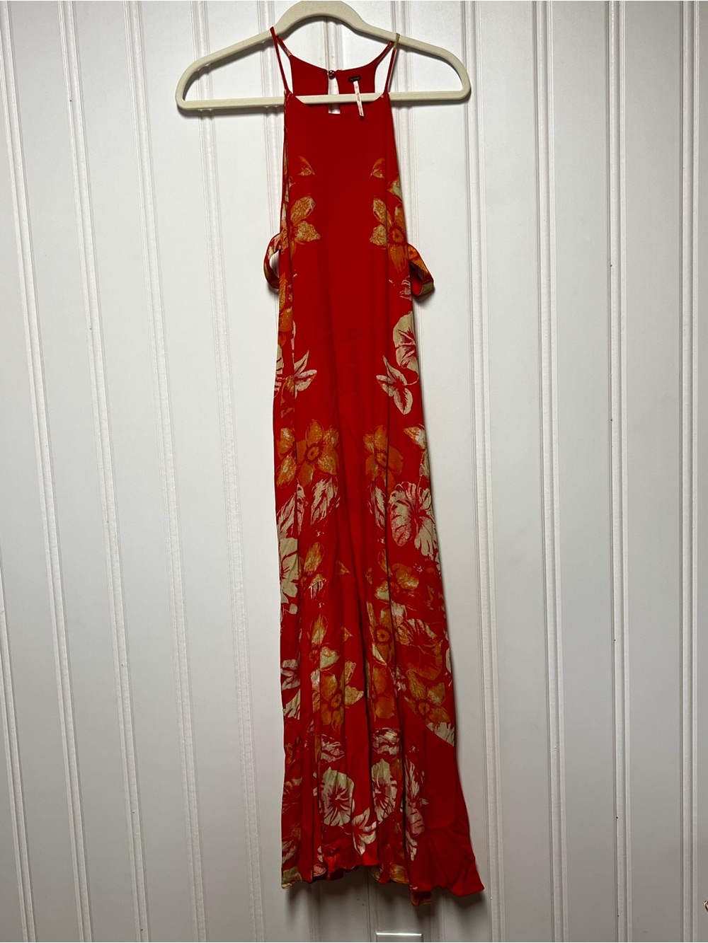 Free People Small Tropical Floral Open Back Halter Maxi Dress Boho Resort - Picture 2 of 9